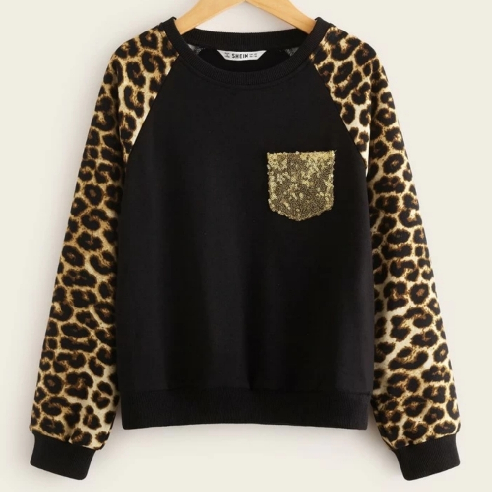 NWOT Girls Black and Leopard Top Sz. 10Y